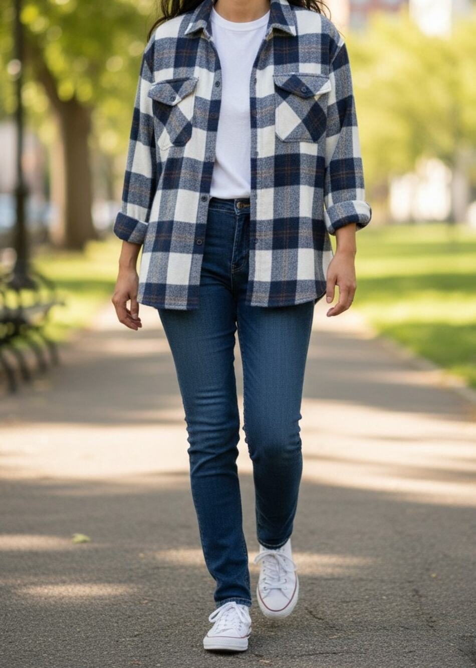 HFX Women's Snap Front Plaid Jacket Blue Size XL 4 Pockets